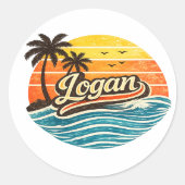 Logan Retro Sunset Naamontwerp Ronde Sticker (Voorkant)