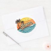Logan Retro Sunset Naamontwerp Ronde Sticker (Envelop)