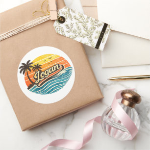 Logan Retro Sunset Naamontwerp Ronde Sticker