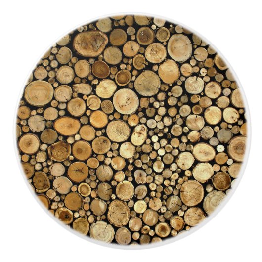 Logboeken deurknop met als achtergrond keramische knop (Voorkant)