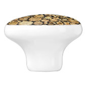 Logboeken deurknop met als achtergrond keramische knop (Zijkant)