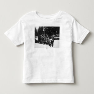 Logboeken die door een team van paarden op een sle kinder shirts