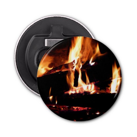 Logboeken in de vuurfoto van de Fireplace Button Flesopener (Voorkant)
