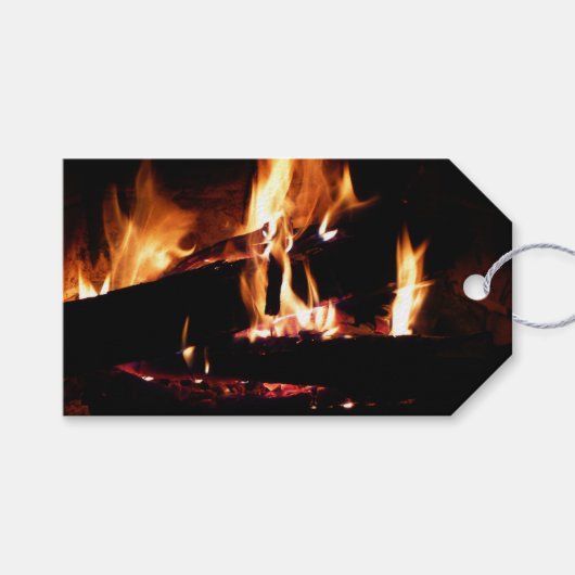 Logboeken in de vuurfoto van de Fireplace Cadeaulabel (Voorkant (Horizontaal))