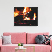 Logboeken in de vuurfoto van de Fireplace Canvas Afdruk (Insitu (Woonkamer))