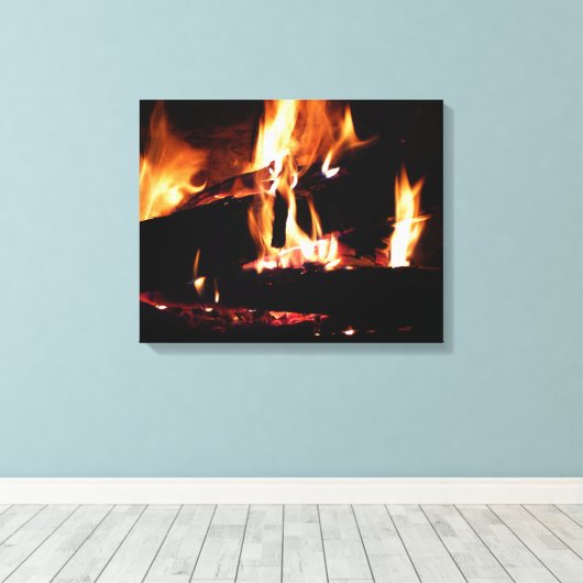 Logboeken in de vuurfoto van de Fireplace Canvas Afdruk (Insitu (Houten vloer))