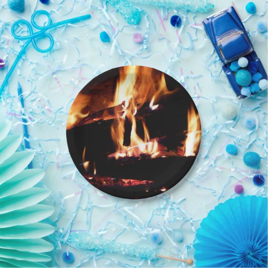 Logboeken in de vuurfoto van de Fireplace Papieren Bordje (Feest)