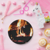 Logboeken in de vuurfoto van de Fireplace Papieren Bordje (Feest)