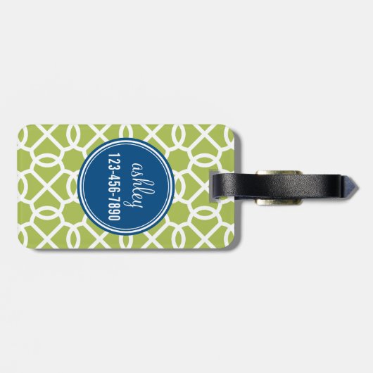 Logboekgroene en blauwe geometrische patroonmonogr bagagelabel (Achterkant horizontaal)