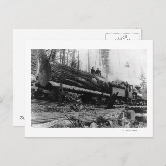 Logboektrein met mannen en briefkaart (Voorkant / Achterkant)