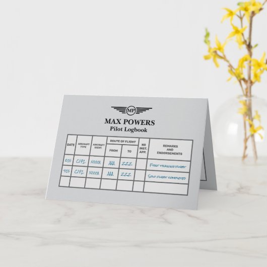 Logbook Solo Flight Congratulations Kaart (Gele Bloem)