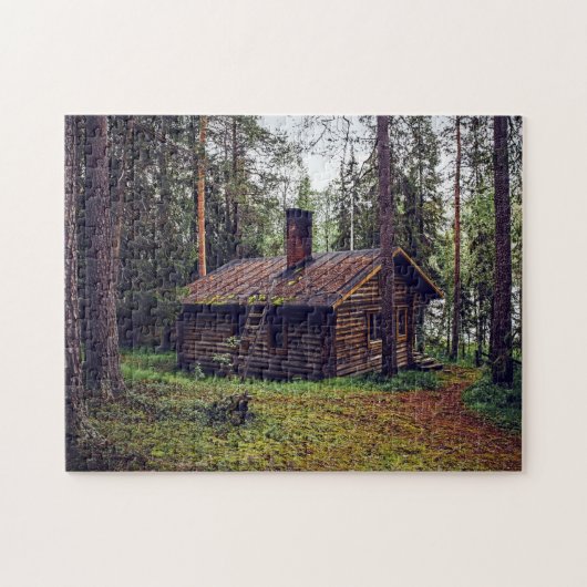 LOGCABIN IN DE BOSSEN JIGSAW PUZZLE LEGPUZZEL (Horizontaal)