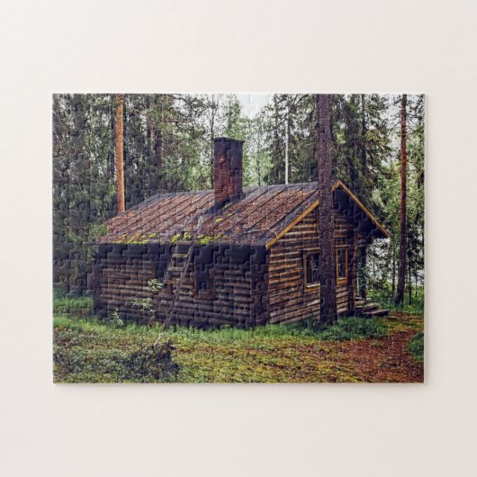 LOGCABIN IN DE BOSSEN JIGSAW PUZZLE LEGPUZZEL (Horizontaal)