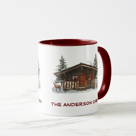 Logcabin Lake House Deer Bossen Aangepaste tekst M Mok (Voorkant rechts)