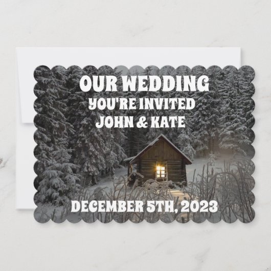 LOGCABIN WINTER WEDDING INVITATIONS PERSONALISEERD KAART (Voorkant)