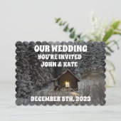 LOGCABIN WINTER WEDDING INVITATIONS PERSONALISEERD KAART (Staand voorkant)