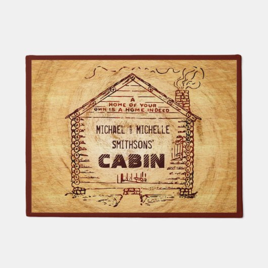 Logcabine - Aangepersonaliseerde naam Faux Wood  Deurmat (Voorkant)