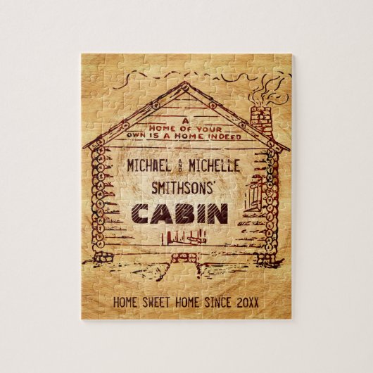 Logcabine - Aangepersonaliseerde naam Faux Wood Legpuzzel (Verticaal)