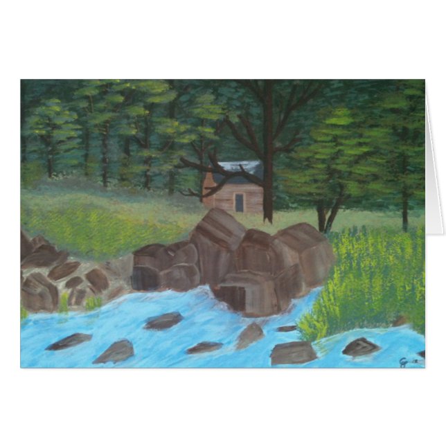 Logcabine en bomen (Voorkant Horizontaal)