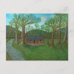 Logcabine en bomen briefkaart