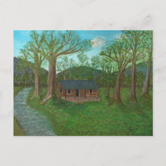 Logcabine en bomen briefkaart (Voorkant)