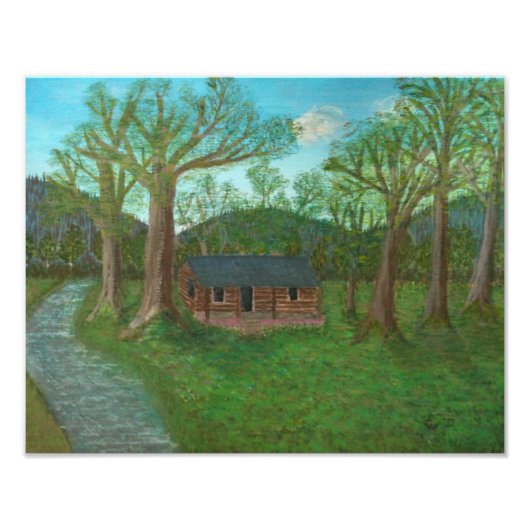 Logcabine en bomen foto afdruk (Voorkant)