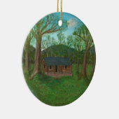 Logcabine en bomen keramisch ornament (Rechts)