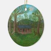 Logcabine en bomen keramisch ornament (Links)