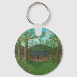 Logcabine en bomen sleutelhanger