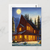 Logcabine in bossen sneeuwlandschapskunst briefkaart (Voorkant / Achterkant)