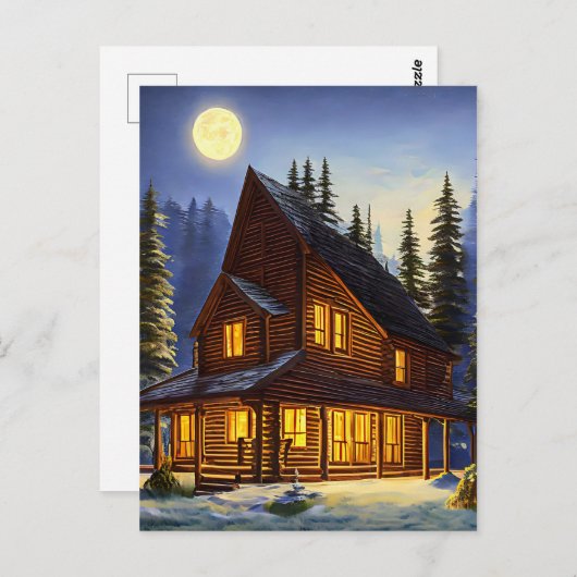 Logcabine in bossen sneeuwlandschapskunst briefkaart (Voorkant / Achterkant)