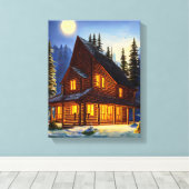 Logcabine in bossen sneeuwlandschapskunst canvas afdruk (Insitu (Houten vloer))