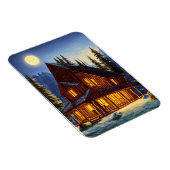 Logcabine in bossen sneeuwlandschapskunst magneet (Rechterzijde)