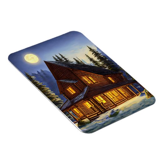 Logcabine in bossen sneeuwlandschapskunst magneet (Rechterzijde)