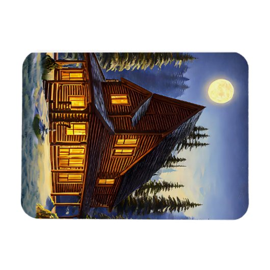 Logcabine in bossen sneeuwlandschapskunst magneet (Horizontaal)