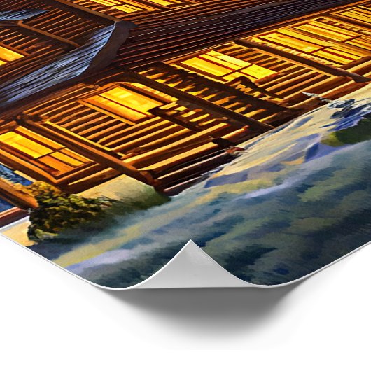 Logcabine in bossen sneeuwlandschapskunst poster (Hoek)