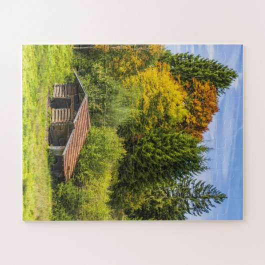 Logcabine in de bergen legpuzzel (Horizontaal)