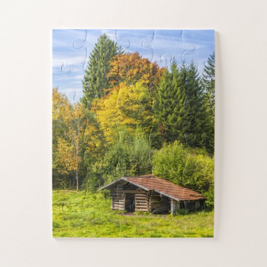 Logcabine in de bergen legpuzzel (Verticaal)