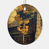 Logcabine in het najaar keramisch ornament (Links)