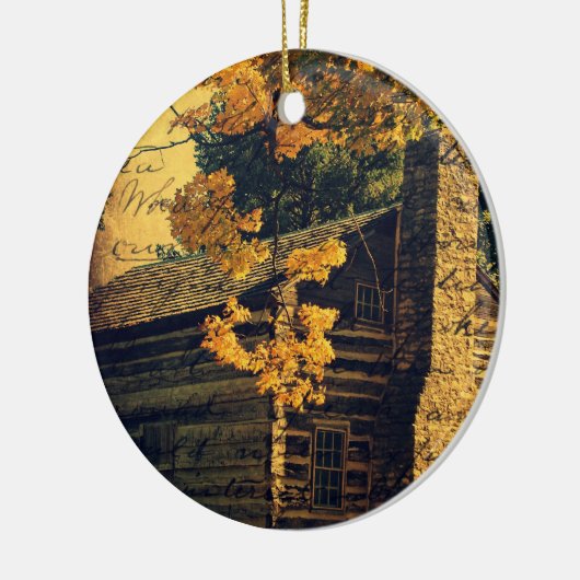 Logcabine in het najaar keramisch ornament (Links)