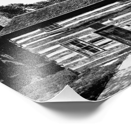 Logcabine in zwart-wit foto afdruk (Hoek)