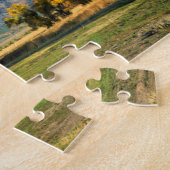 Logcabine nabij berggebied legpuzzel (Zijkant)