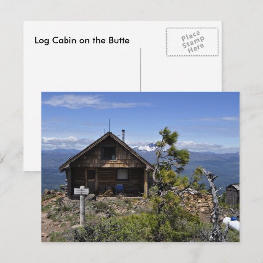 Logcabine op zwarte knop briefkaart (Voorkant / Achterkant)