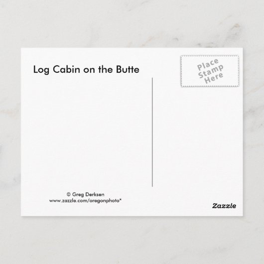 Logcabine op zwarte knop briefkaart (Achterkant)