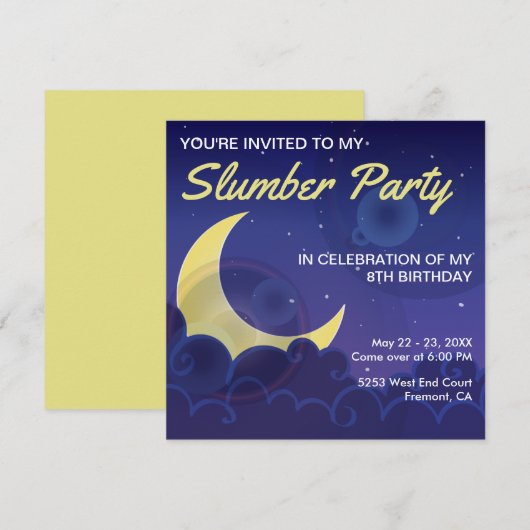 logeerpartij | Slumber Party verjaardagsuitnodigin Kaart (Voorkant / Achterkant)