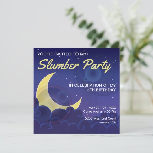 logeerpartij | Slumber Party verjaardagsuitnodigin Kaart (Staand voorkant)
