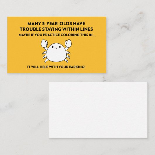 Logeren binnen lijnen Kleuren Crab Bad Parking Visitekaartje (Voorkant / Achterkant)