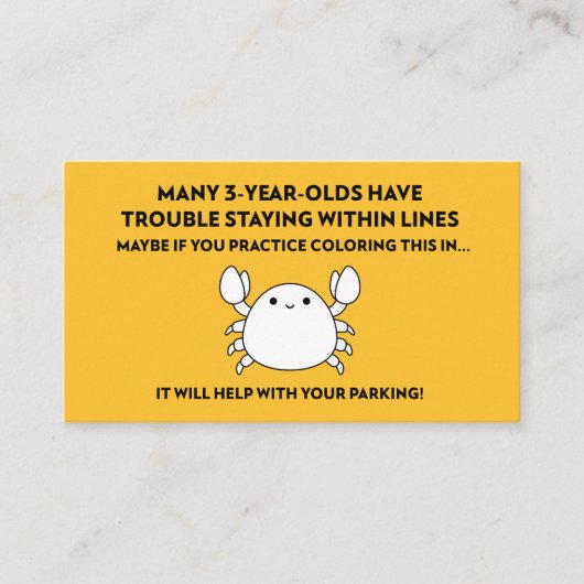 Logeren binnen lijnen Kleuren Crab Bad Parking Visitekaartje (Voorkant)