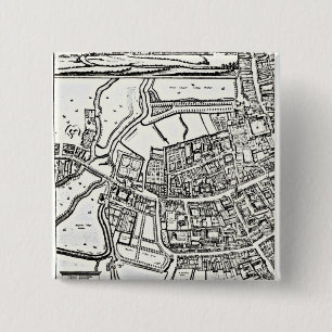 Loggan's kaart van Oxford, oostelijk blad Vierkante Button 5,1 Cm