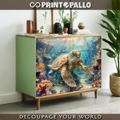 Loggerhead sea turtle diving in reef - Decoupage Inpakpapier Vel